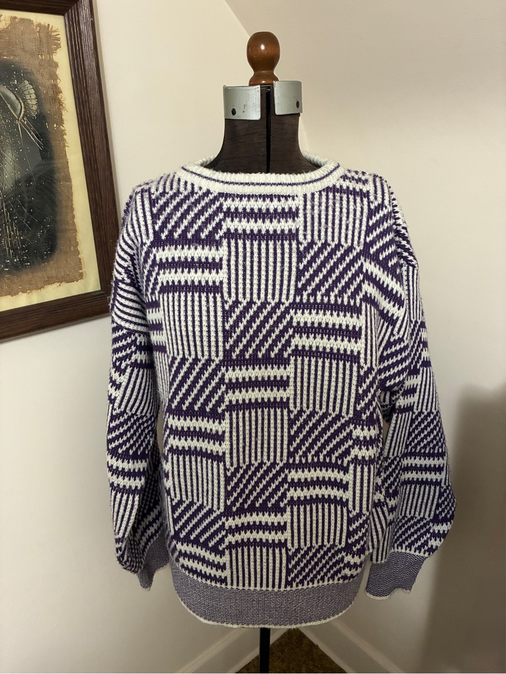 Vintage Palermo Purple and White Geometric Knit Sweater
